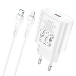 Мережевий зарядний пристрій для телефона Hoco N22 Jetta White PD25W (Type-C) + Cable Type-C(тато)-Lightning(тато)