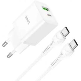 Мережевий зарядний пристрій для телефона Hoco N28 Founder + Type-C to Lightning Cable White 20W ( USB + Type-C)