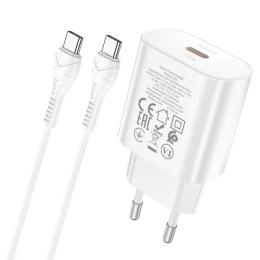 Мережевий зарядний пристрій для телефона Hoco N22 Jetta White PD25.0W QC 3.0/2.0 + кабель Type C(тато)-Type C(тато)
