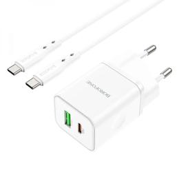 Мережевий зарядний пристрій для телефона Borofone BN7 PD20W + QC3.0 White + Type-C to Type-C Cable