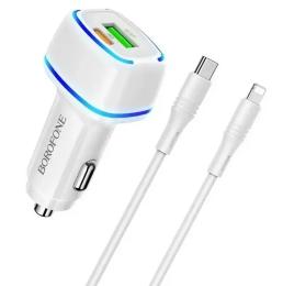 Автомобільний зарядний пристрій для телефона Borofone BZ14A White +кабельType-C(тато)-Lightning(тато)