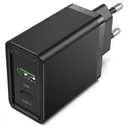 Адаптер живлення для телефона Vention FBBB0-EU Black USB Type C + QC4.0 (18-20W)