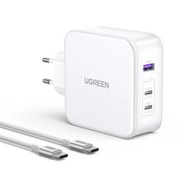 Мережевий зарядний пристрій для телефона Ugreen CD289 White USB-A + 2xUSB-C 140W Fast Charger with C to C Cabl