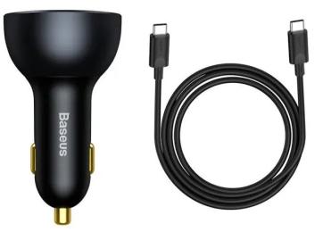 Автомобільний зарядний пристрій для телефона Baseus Qualcomm Quick Charge 5 Technology Multi-Port Fast Charge Black + USB Type-C - USB Type-C Cable