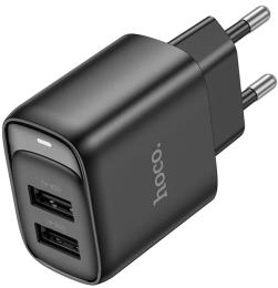 Адаптер живлення для телефона Hoco C141A Smart dual-port charger Black (6942007627849)