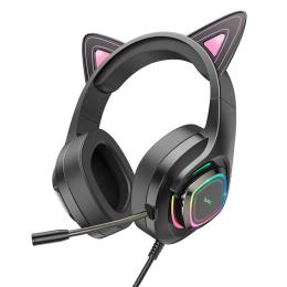 Накладні навушники Hoco W107 Cute Cat Ear Black Pink