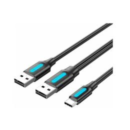 Дата-кабель Vention CQKBD USB-A (тато) - USB-A/USB-C (тато) 0.5m Black 2-in-1