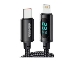 Дата-кабель Essager EXCTL-XY01-P Type-C (тато) - Lightning (тато) 1m Black Enjoy LED Digital Display 29W