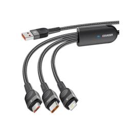 Дата-кабель Essager EXCMTL-XJ01 USB-A (тато) - Lightning/microUSB/USB-C (тато) 1.2m Black Swift 66W 3-in-1 Charging