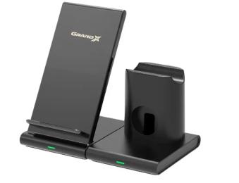 Бездротовий зарядний пристрій Grand-X WCH-15 для Apple iPhone, Watch, Airpods Black 3 в 1
