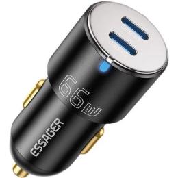 Автомобільний адаптер для телефона Essager (ECC2C-FF01) Black Dual Car Charger 66W