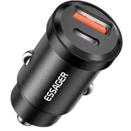 Автомобільний адаптер для телефона Essager (ECCAC45-TL01-Z) Black Gyroscope Mini Charger USB-A + Type-C 45W