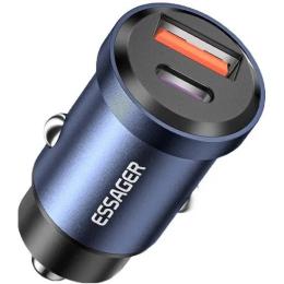 Автомобільний адаптер для телефона Essager (ECCAC45-TL03-Z) Blue Gyroscope Mini Charger USB-A + Type-C 45W