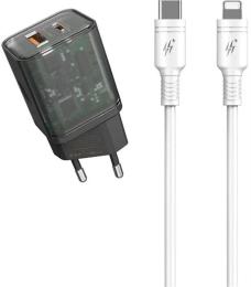 Мережевий зарядний пристрій для телефона Proda Xinrui A62 Black (PD-A62-BK) + Type-C to Lightning Cable Black