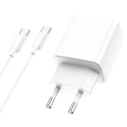 Мережевий зарядний пристрій для телефона Borofone BA67A + Type-C to Type-C Cable White PD20W+QC3.0