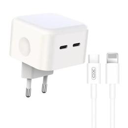 Мережевий зарядний пристрій для телефона XO L102 + Type-C to Lightning NB113 Cable White 35W