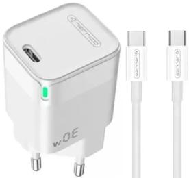 Мережевий зарядний пристрій для телефона Jellico C43 1PD 30W + Type-C to Type-C cable White