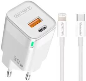 Мережевий зарядний пристрій для телефона Jellico C44 1PD + 1QC 30W + Type-C to Lightning cable White