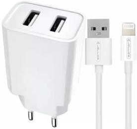 Мережевий зарядний пристрій для телефона Jellico C6 2USB 2.4A + Lightning cable White