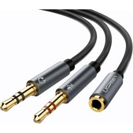 Аудіо-кабель Ugreen AV140 mini-jack 3.5мм (мама) - 2 x mini-jack 3.5мм (тато) 0.2m Black (20899)
