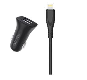 Автомобільний зарядний пристрій для телефона SkyDolphin SZ09L + Lightning Black (AZP-000109)