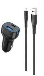 Автомобільний зарядний пристрій для телефона SkyDolphin SZ19L + Lightning Black PD 20W QC3.0 (AZP-000103)