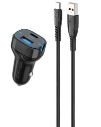 Автомобільний зарядний пристрій для телефона SkyDolphin SZ19T + USB Type-C Black (AZP-000104)