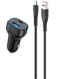 Автомобільний зарядний пристрій для телефона SkyDolphin SZ19V + microUSB Black PD 20W QC3.0 (AZP-000105)