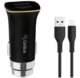 Автомобільний зарядний пристрій для телефона Gelius GP-CC01 + Lightning Black 2USB 3.1A 15W