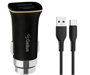 Автомобільний зарядний пристрій для телефона Gelius GP-CC01 + Type-C Black 2USB 3.1A 15W