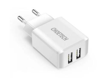 Адаптер живлення для телефона Choetech C0030 White 5V/2A Dual Port USB (C0030EU-WH)