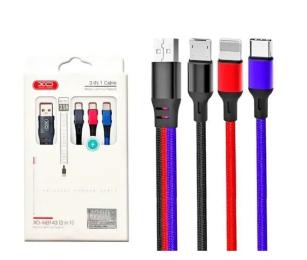 Дата-кабель XO NB143 3in1 USB (тато) - Lightning + MicroUSB + Type-C (тато) 1.2 м Чорно+Червоно+Синій