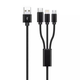 Дата-кабель Proove Triple Connection 3 in 1 USB (тато) - Type-C + Micro USB + Lightning (тато) 1.2m Black 3А