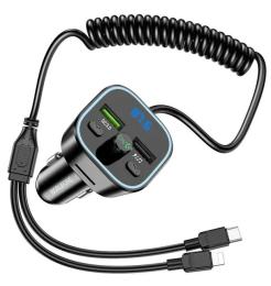 ФМ-модулятор Borofone BC45 Prestige Black QC3.0 2-in-1 car with cable (BC45B)