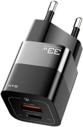 Адаптер живлення для телефона Essager Square Brick GaN Travel Charger 33W Black (ECTCA-FZB01)