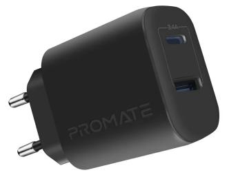 Адаптер живлення для телефона Promate BiPlug-2 Black 17W