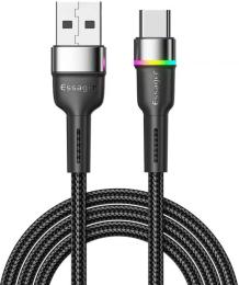 Дата-кабель Essager Colorful LED EXCT-XCDA01 USB Type-A (тато)  -  USB Type-C (тато) 2m Black 3A