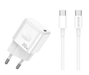 Мережевий зарядний пристрій для телефона Jellico C86 White 1PD 20W + Type-C to Type-C cable
