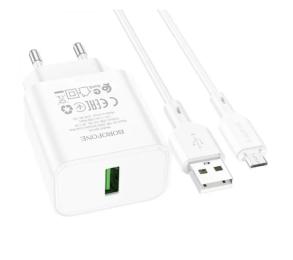Мережевий зарядний пристрій для телефона Borofone BA72A Spring White USB QC3.0 cable USB-MicroUSB