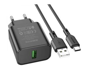 Мережевий зарядний пристрій для телефона Borofone BA72A Spring Black USB QC3.0 cable USB - Type-C