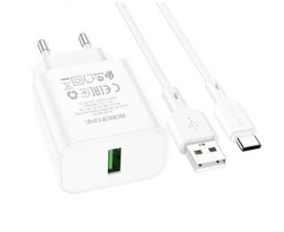 Мережевий зарядний пристрій для телефона Borofone BA72A Spring White USB QC3.0 cable USB-Type-C