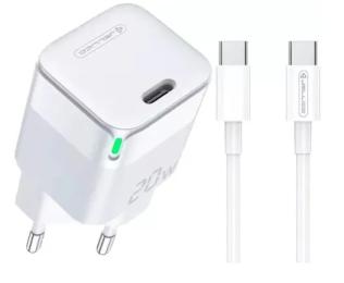 Мережевий зарядний пристрій для телефона Jellico C39 White 1PD 20W + Type-C to Type-C cable