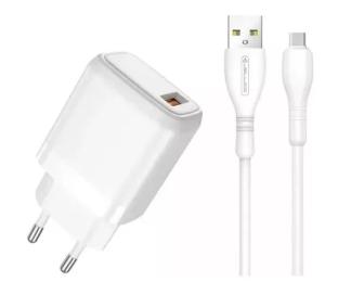 Мережевий зарядний пристрій для телефона Jellico A77 White + Type-A to Type-C Cable