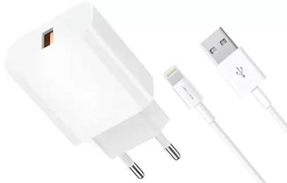 Мережевий зарядний пристрій для телефона Jellico AK165 White + Type-A to Lightning Cable