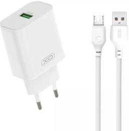 Мережевий зарядний пристрій для телефона XO L103 White + Type-A to microUSB Cable