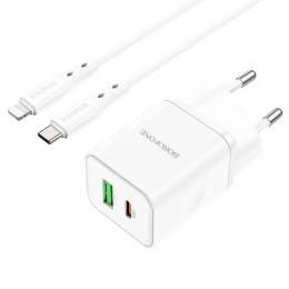 Мережевий зарядний пристрій для телефона Borofone BN7 PD20W + QC3.0 White + Type-C to Lightning Cable