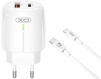 Мережевий зарядний пристрій для телефона XO L114 White + Type-C to Lightning Cable