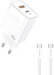 Мережевий зарядний пристрій для телефона Jellico C122 White + Type-C to Type-C Cable