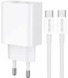 Мережевий зарядний пристрій для телефона Jellico C9 White + Type-C to Type-C Cable