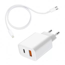 Мережевий зарядний пристрій для телефона Jellico C9 White + Type-C to Lightning Cable